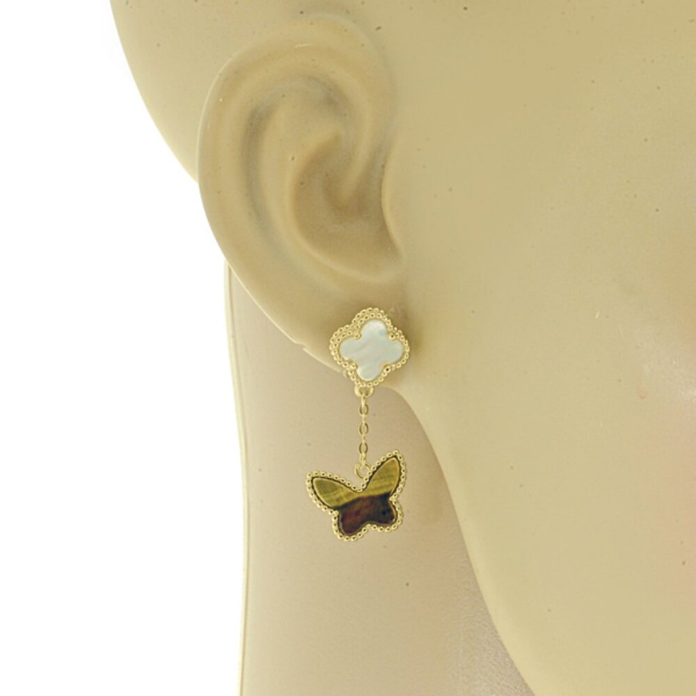 Mother of Pearl and Tiger Eye butterfly 18k GP over sterling silver Earrings